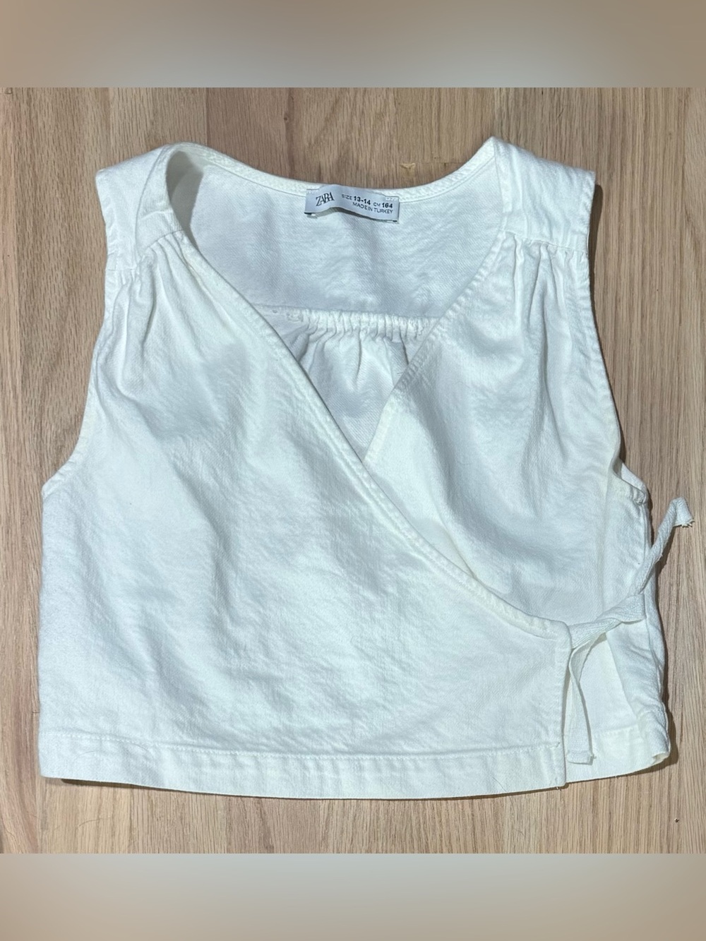 Zara White Cotton Denim Soft Wrap Tie Crop Top 13/14 13 14 - Picture 1 of 1